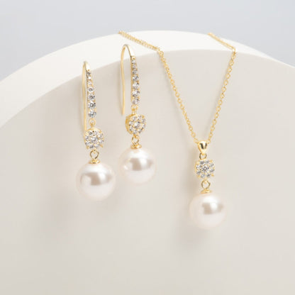 Bridal Diamante and Pearl Drop Jewellery Set