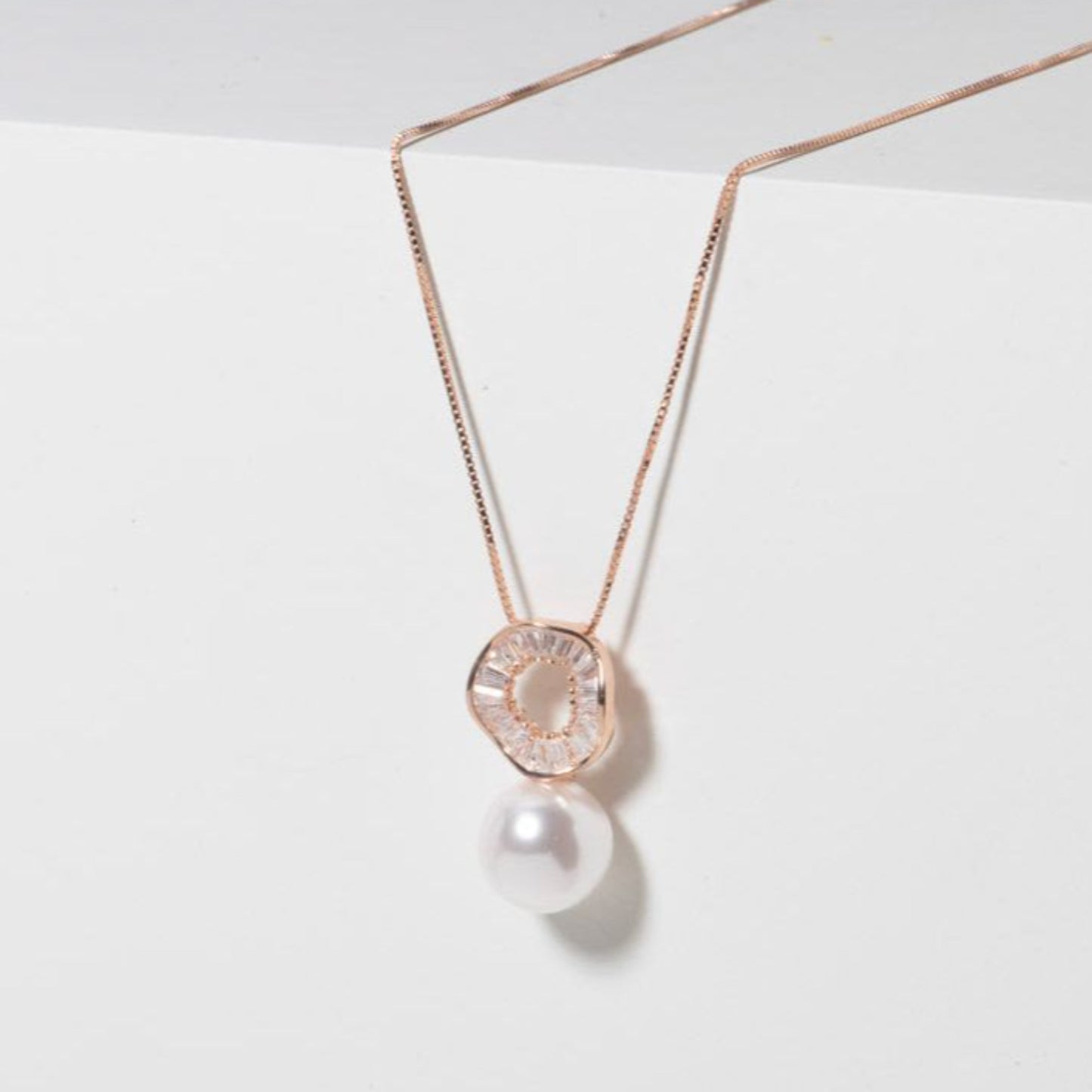 Rose Gold Vegan Pearl Earrings and Necklace Set