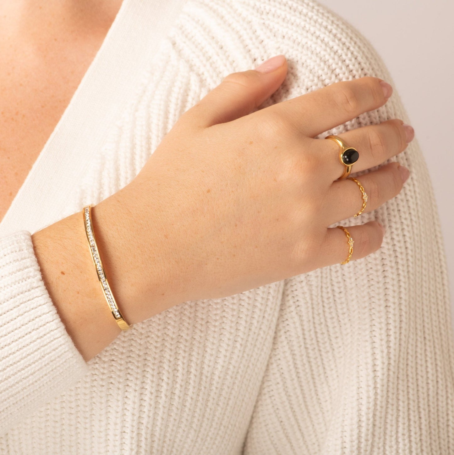 Gold Crystal Hinged Bangle