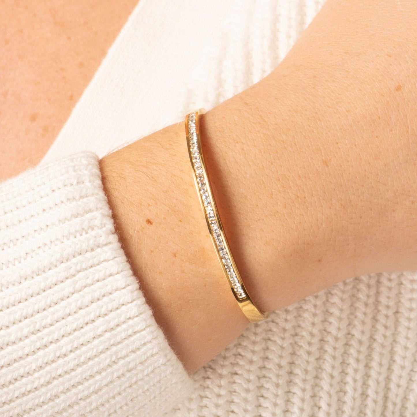 Gold Crystal Hinged Bangle