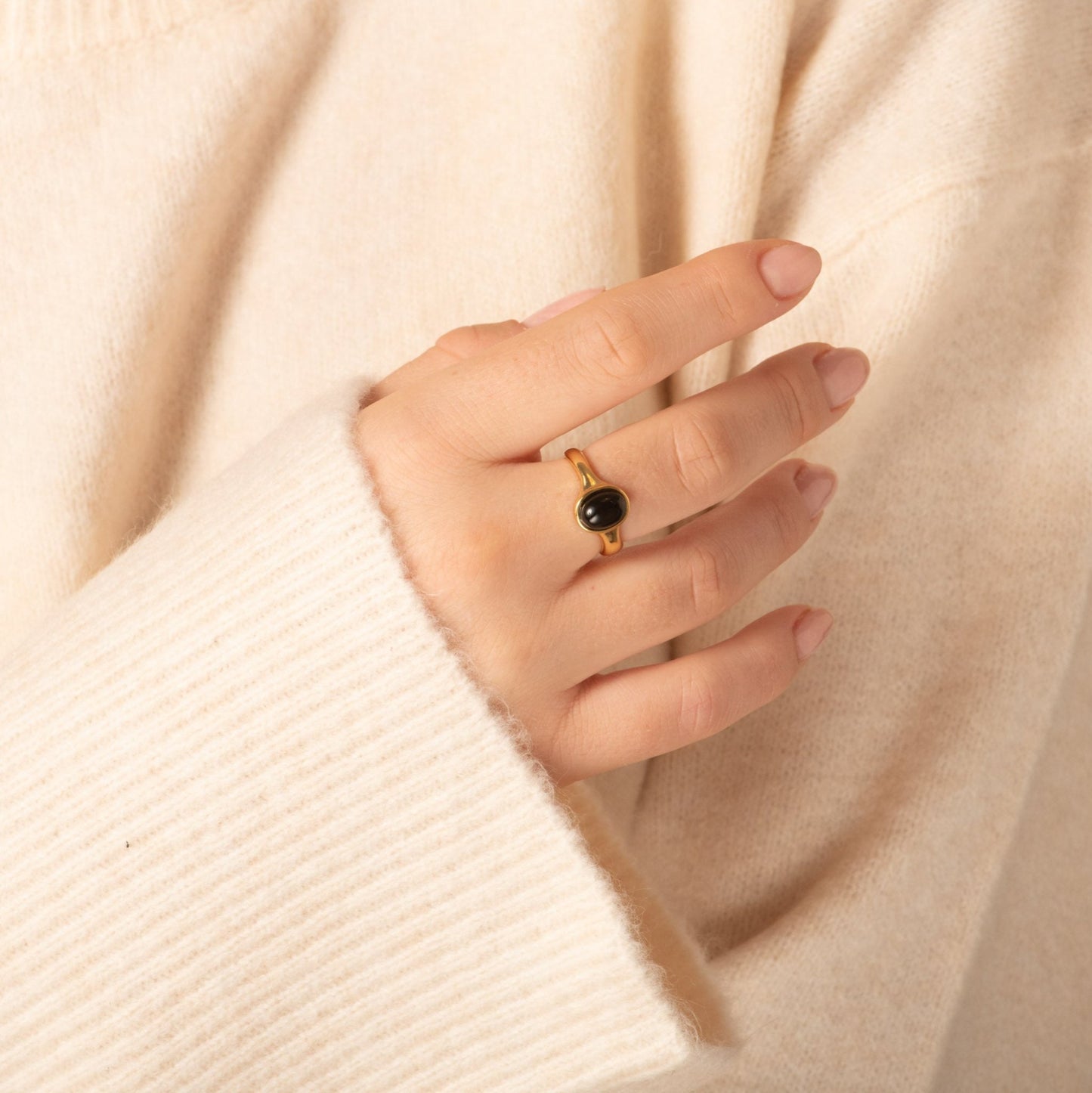 Black Agate Adjustable Ring