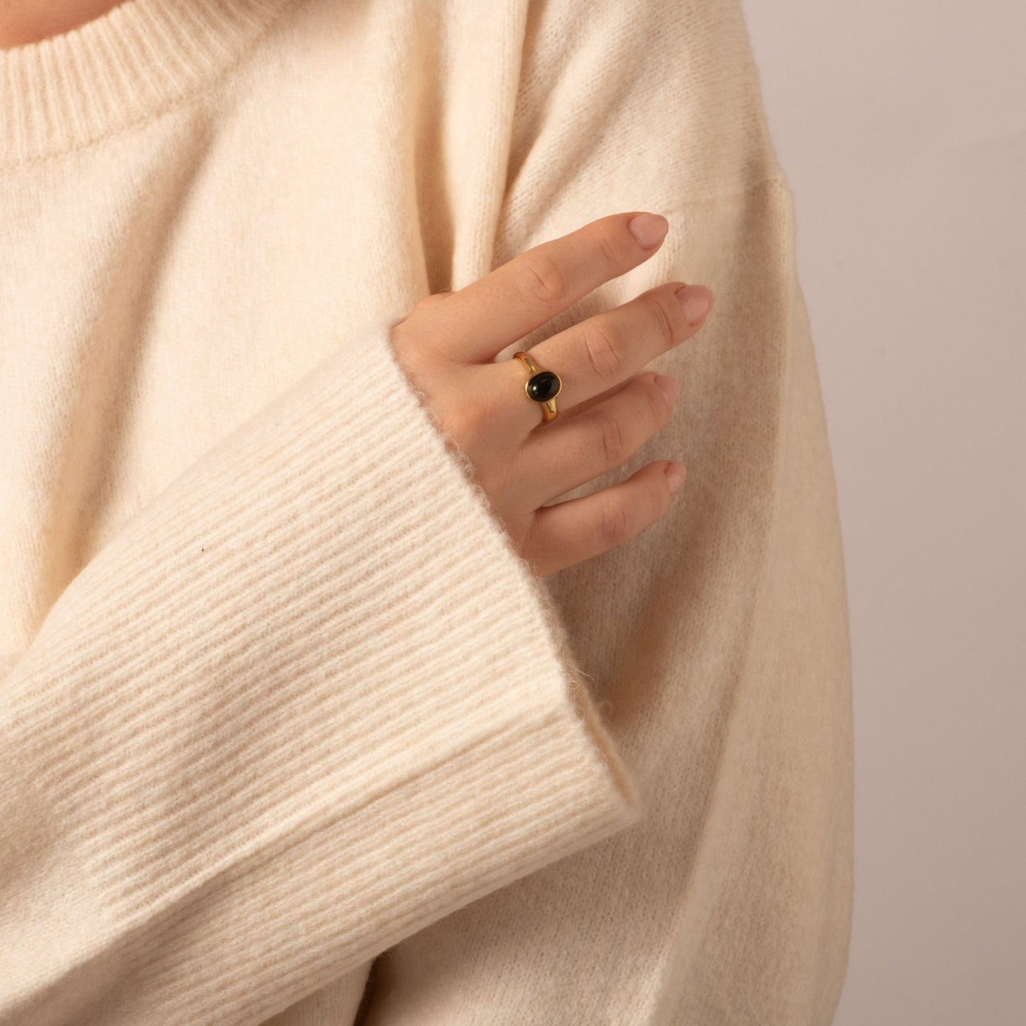 Black Agate Adjustable Ring