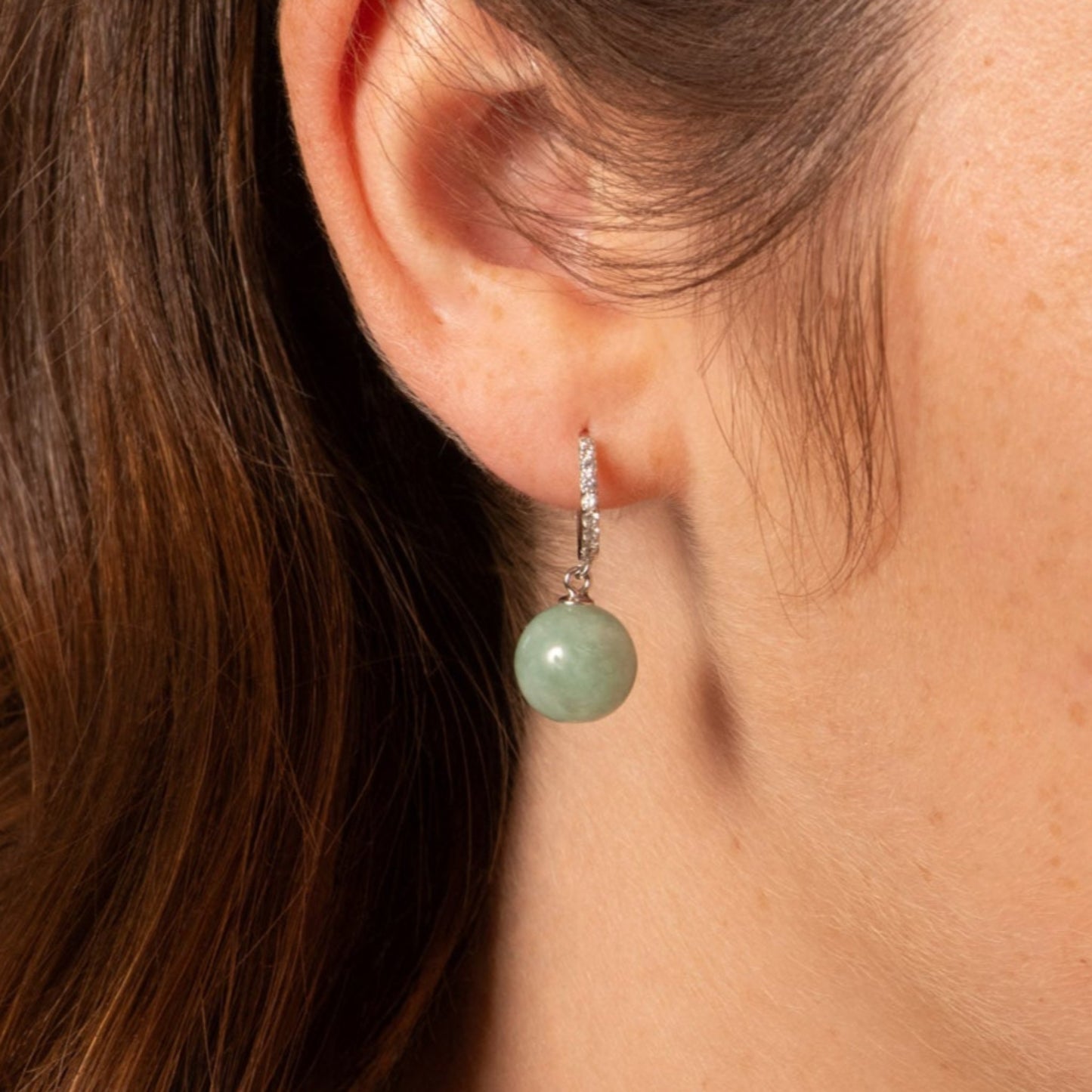 Semi Precious Jade Huggy Hoop Earrings