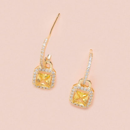 Citrine November Birthstone Square Stud Earrings