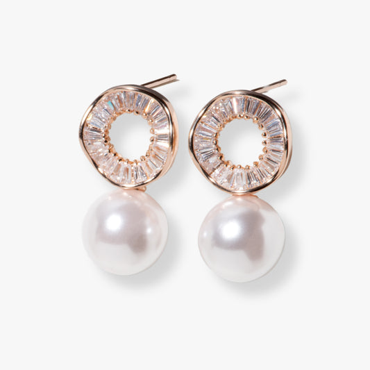 Rose Gold Pearl and Crystal Earrings