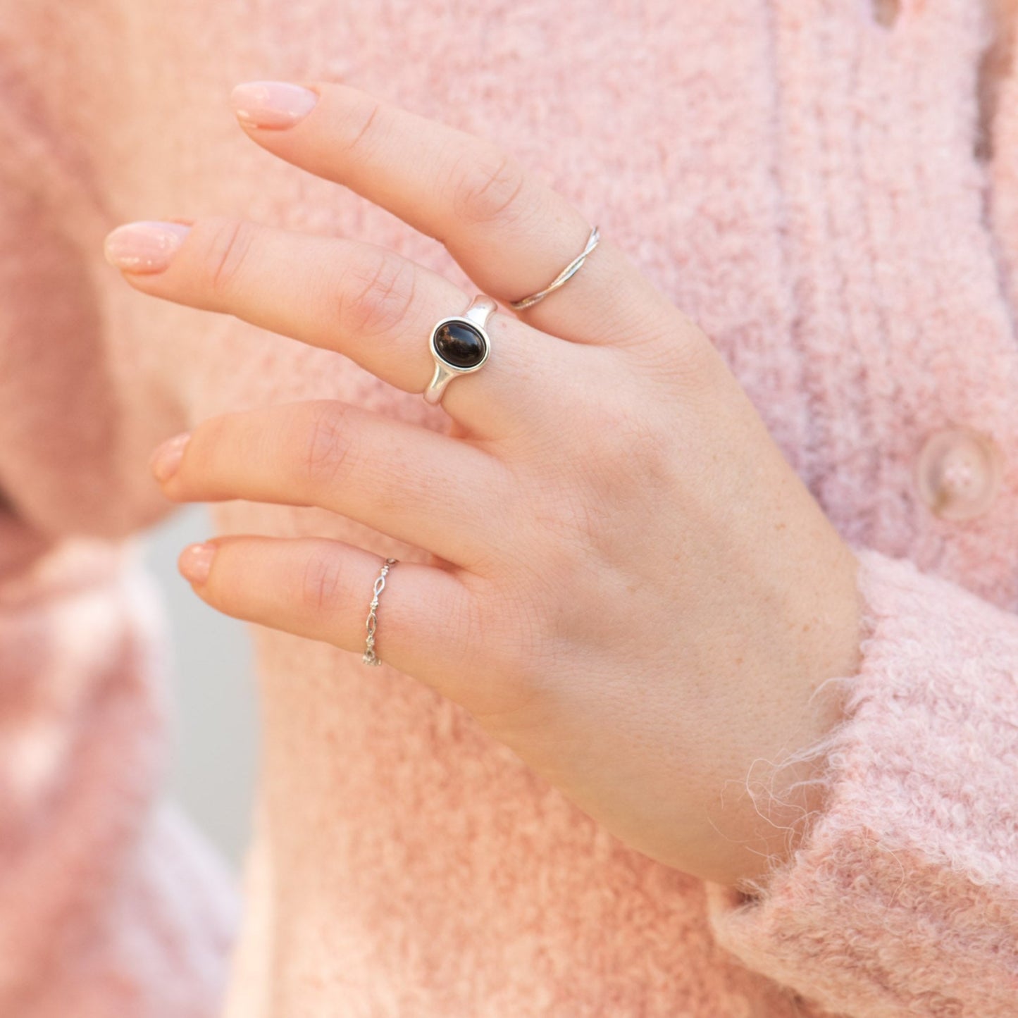 Black Agate Adjustable Ring