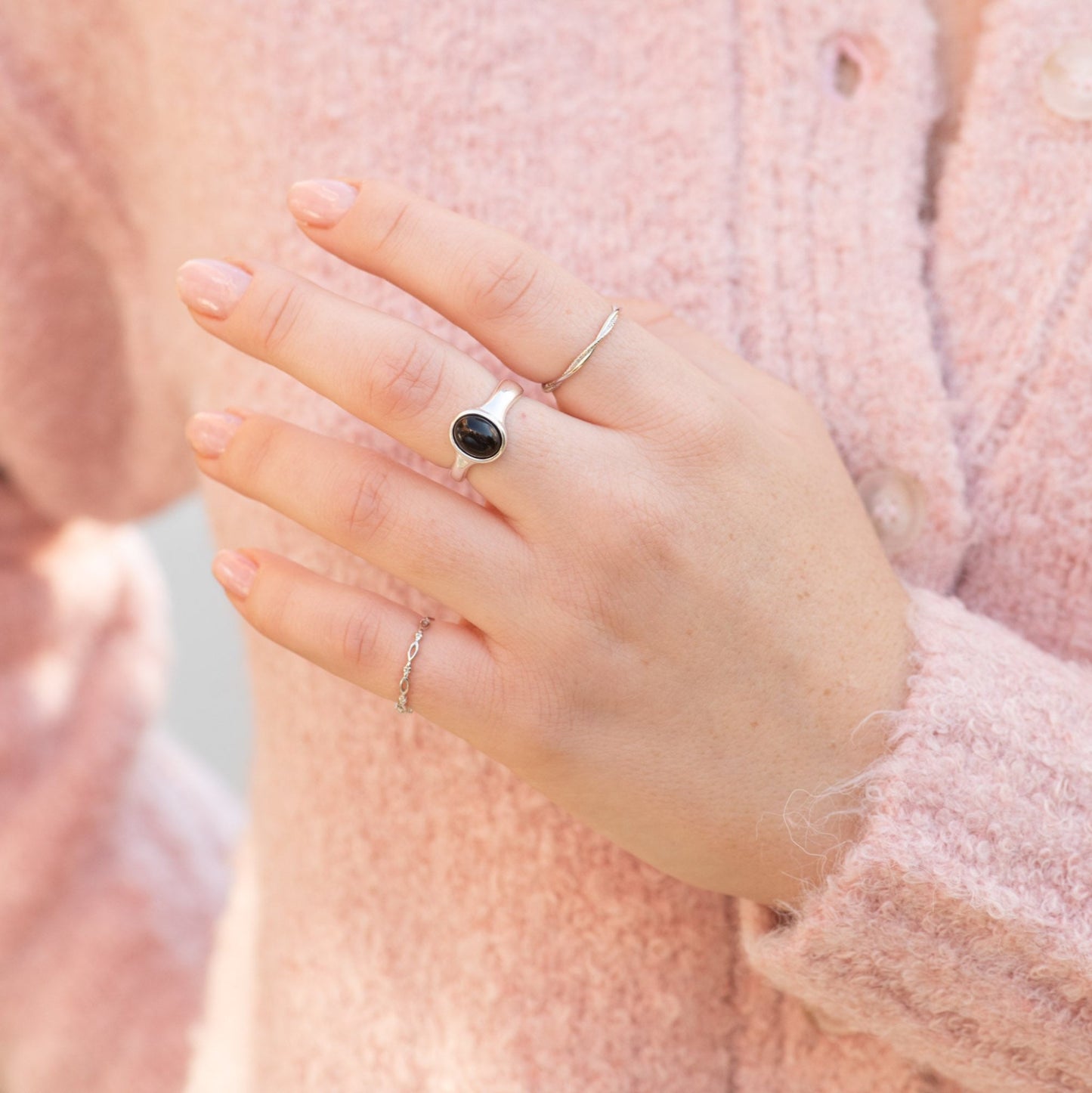 Black Agate Adjustable Ring