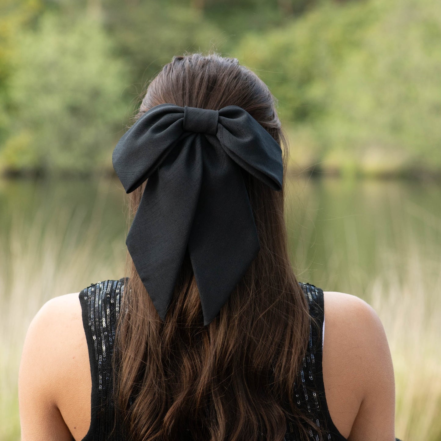 Oversized Black Satin Hair Bow