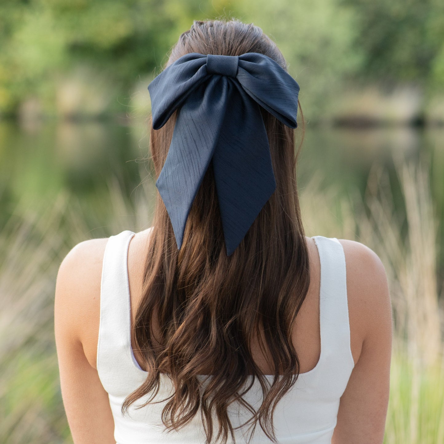 Oversized Black Satin Hair Bow