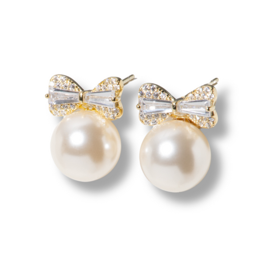 Vegan Pearl Bow Stud Earrings