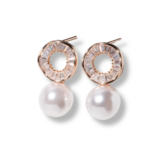 Rose Gold Pearl and Crystal Earrings