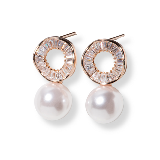 Rose Gold Pearl and Crystal Earrings