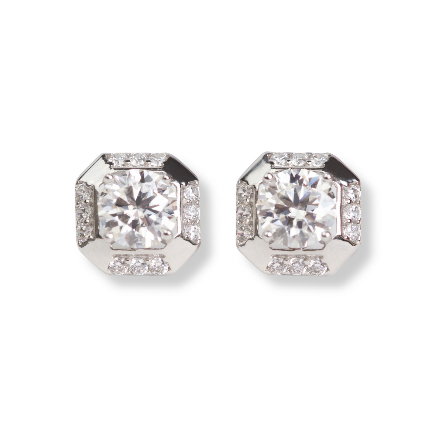 Sterling Silver CZ Diamond Stud Earrings