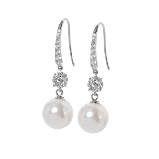 Pearl and Crystal Drop Earrings and Necklace