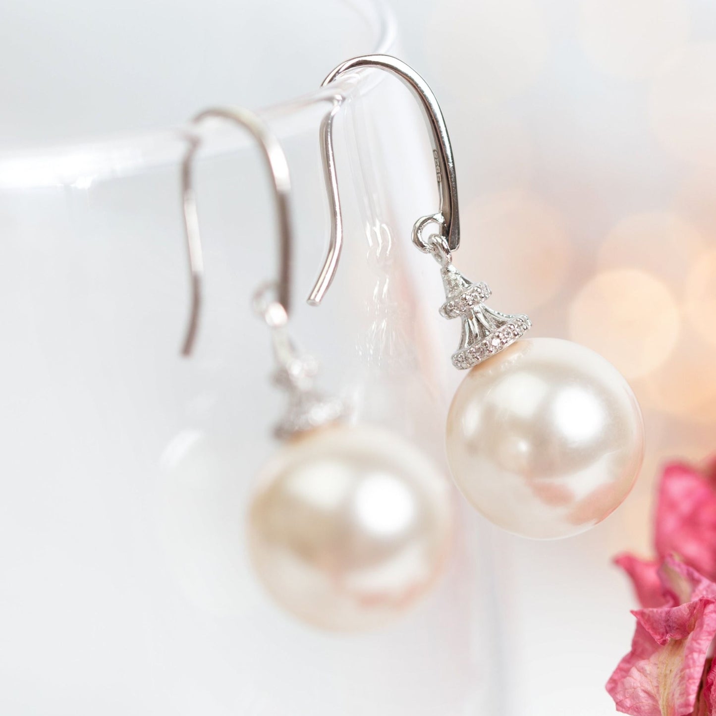 Vegan Pearl and Crystal Drop Earrings