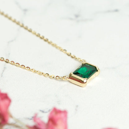 Emerald Baguette CZ Necklace