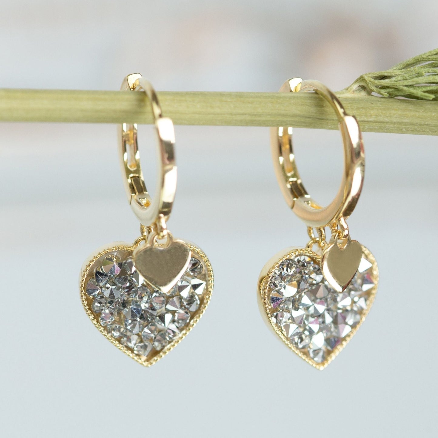 Sparkly Heart Drop Earrings