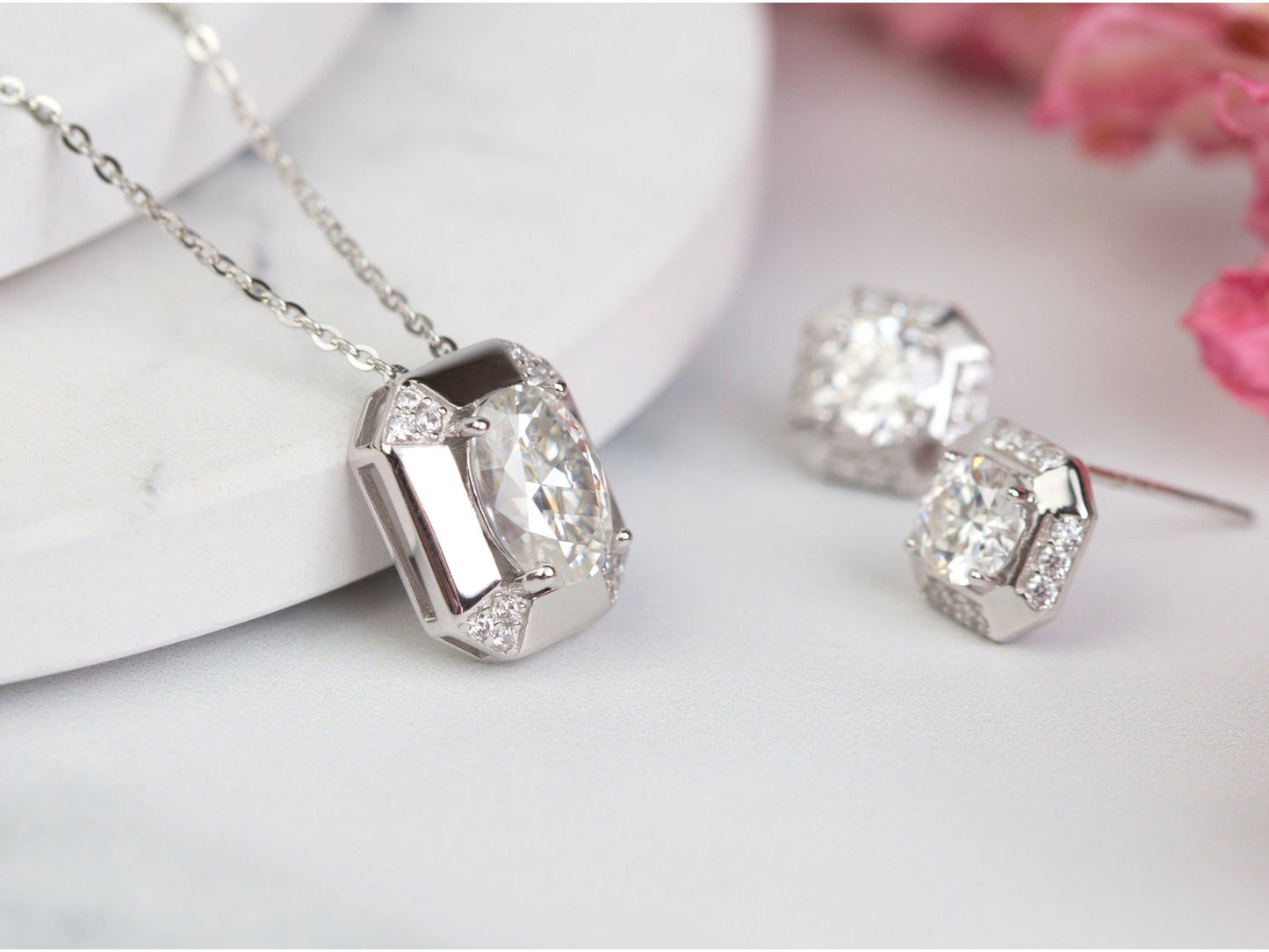 Moissanite Diamond Necklace and Earrings